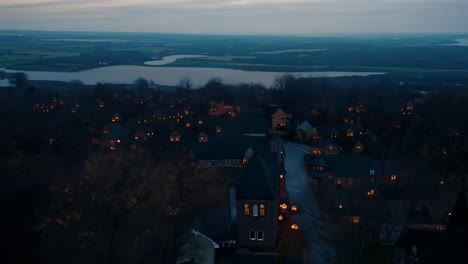 aerial view of a village at night