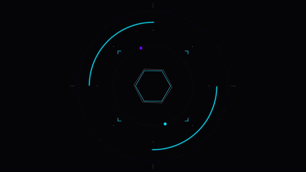 Abstract Digital HUD Interface with Rotating Geometric Shapes