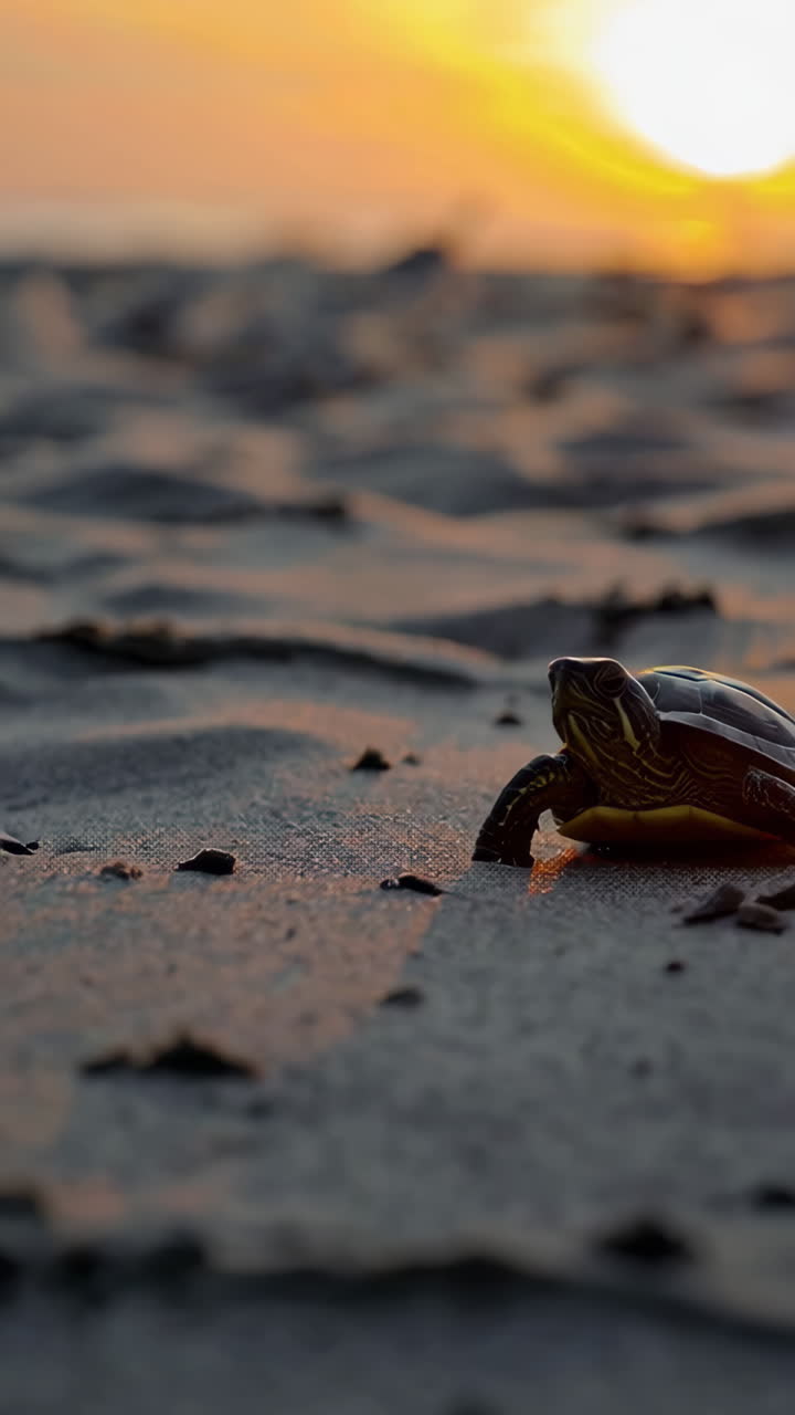 Sunset Beach Scene with Turtle