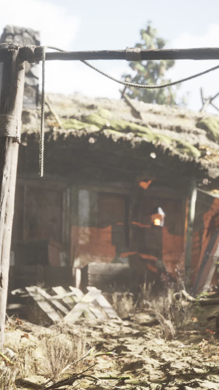 casa en ruinas en el entorno post-apocalíptico