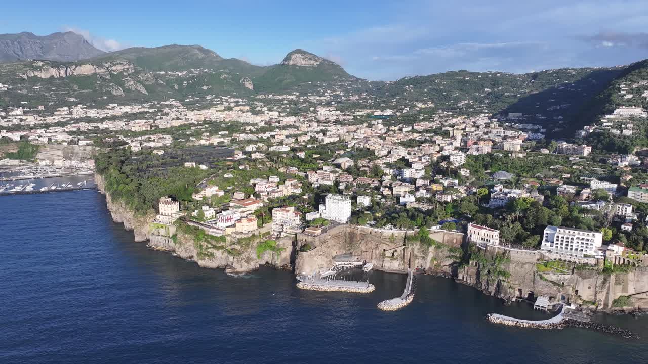 Sorrento Coast At Sorrento In Naples Italy. Beach Landscape. Giant Cliffs Scene. Sorrento Coast At Naples Italy. Medieval City Skyline. Gulf Of Naples Mediterranean Sea. Amalfi Coast Skyline