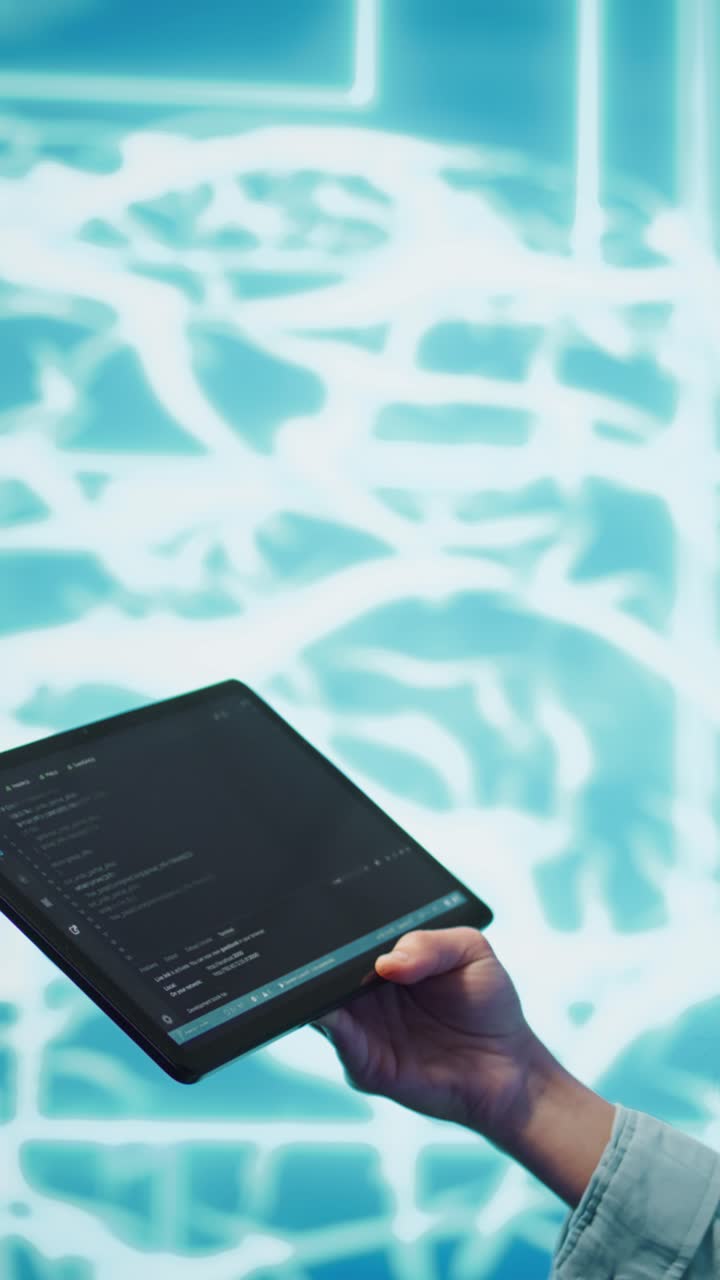 Vertical video Engineer uses tablet and AI deep neural networks to solve tasks