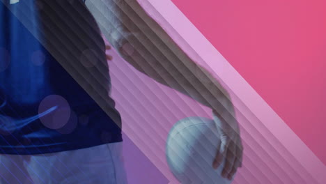 animation of flag of france over caucasian male rugby player with ball