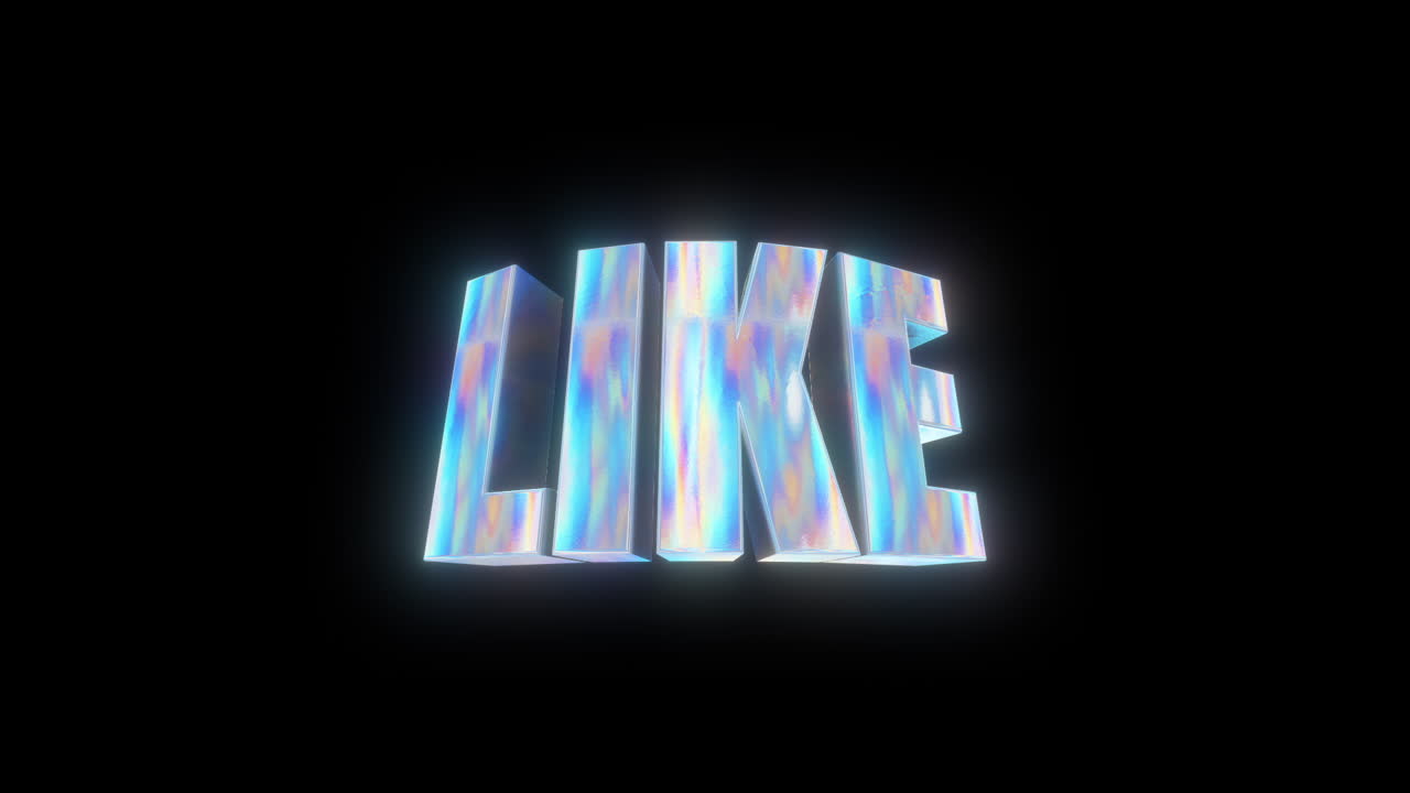 Animated Holographic 'Like' Word Reveal on Black Background