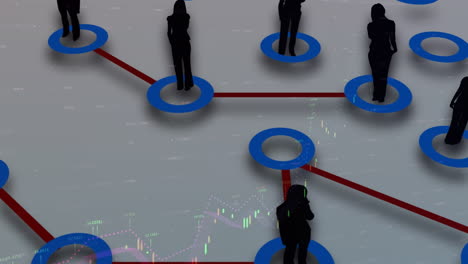 animation of network of connections with people icons and financial data processing