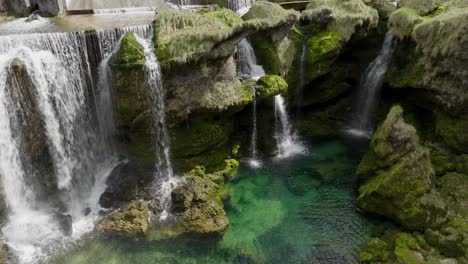 a slow downward panning cinematic close up shot of traunfall austria