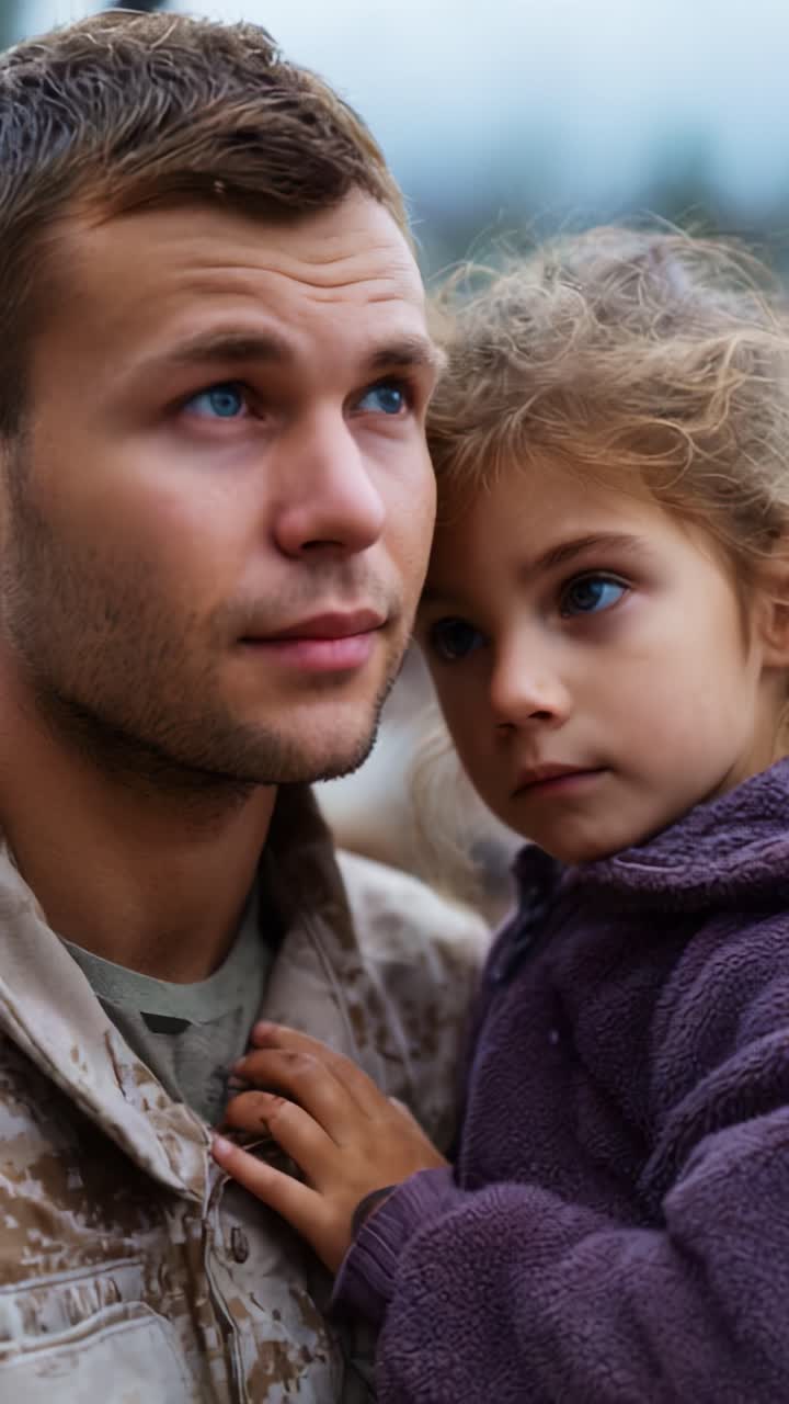 Un momento commovente tra un soldato e una bambina, che cattura il legame di affetto e cura in una toccante scena di unione e comprensione