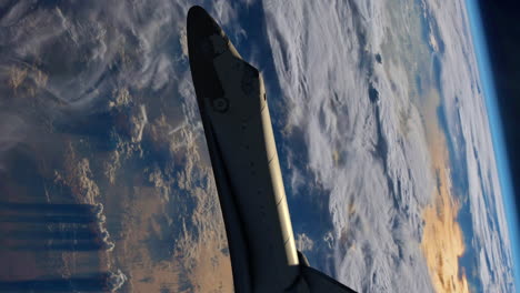 4k space shuttle rotating above earth with storms on the surface