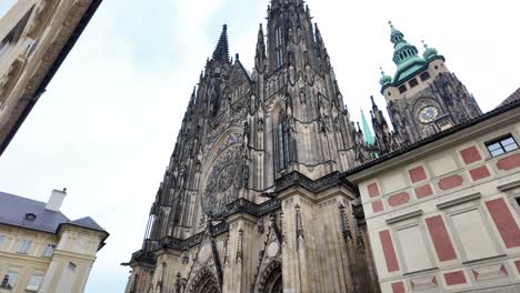 Prague-streets,-castle-and-churche.-Slow-motion-video