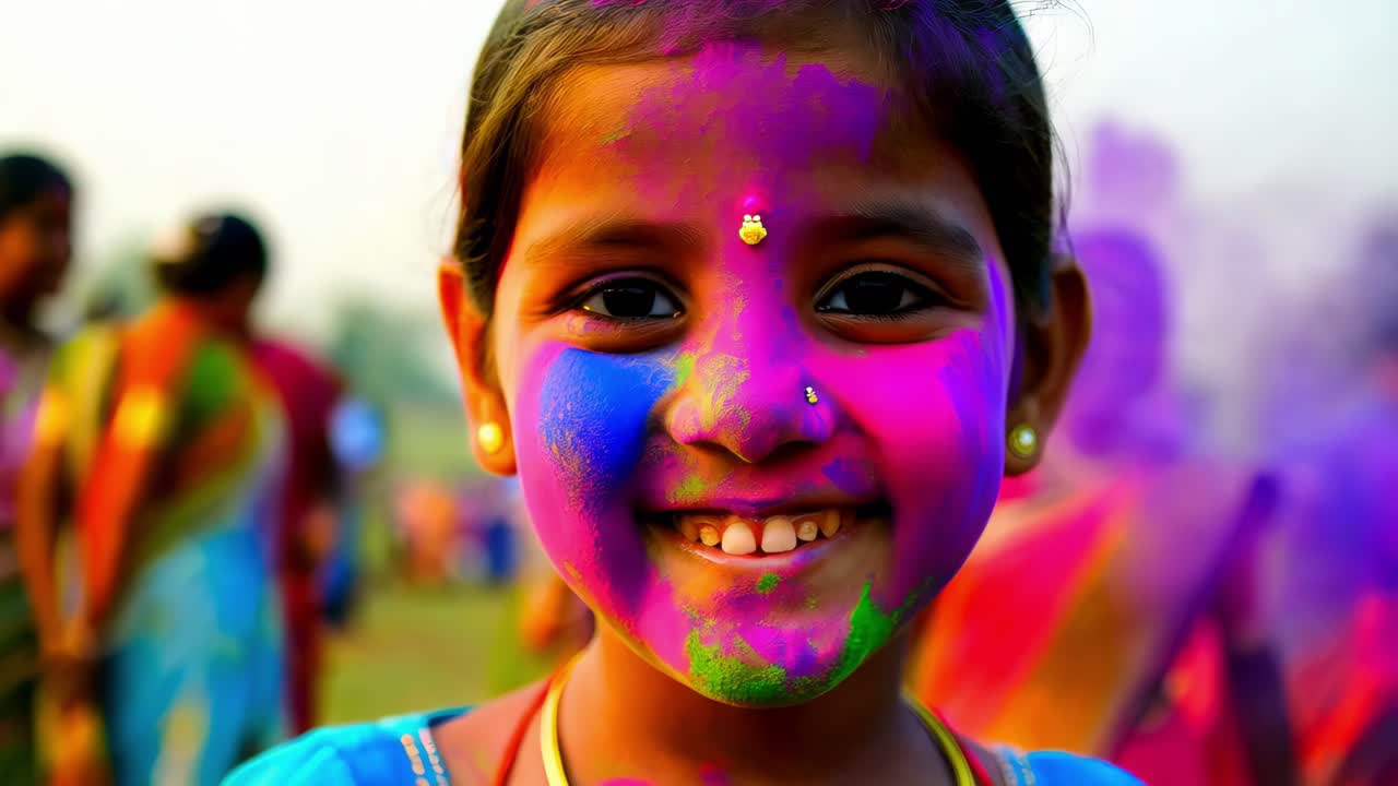 Un bambino felice che celebra Holi