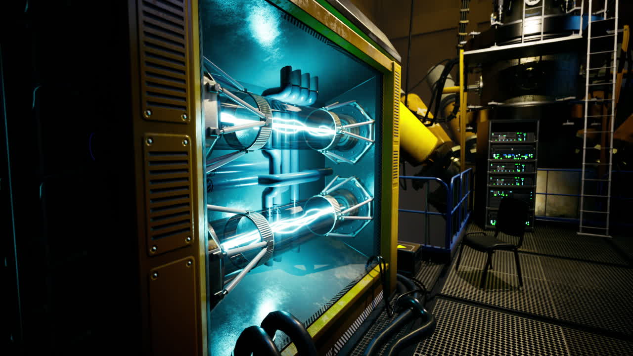 Advanced energy technology showcased in a futuristic laboratory setting