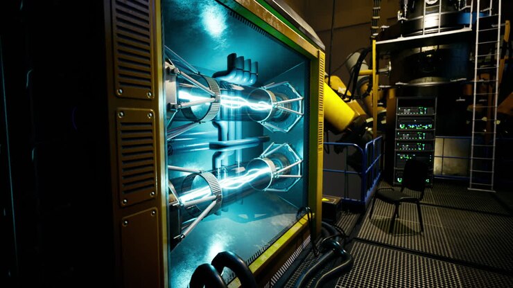 Advanced energy technology showcased in a futuristic laboratory setting