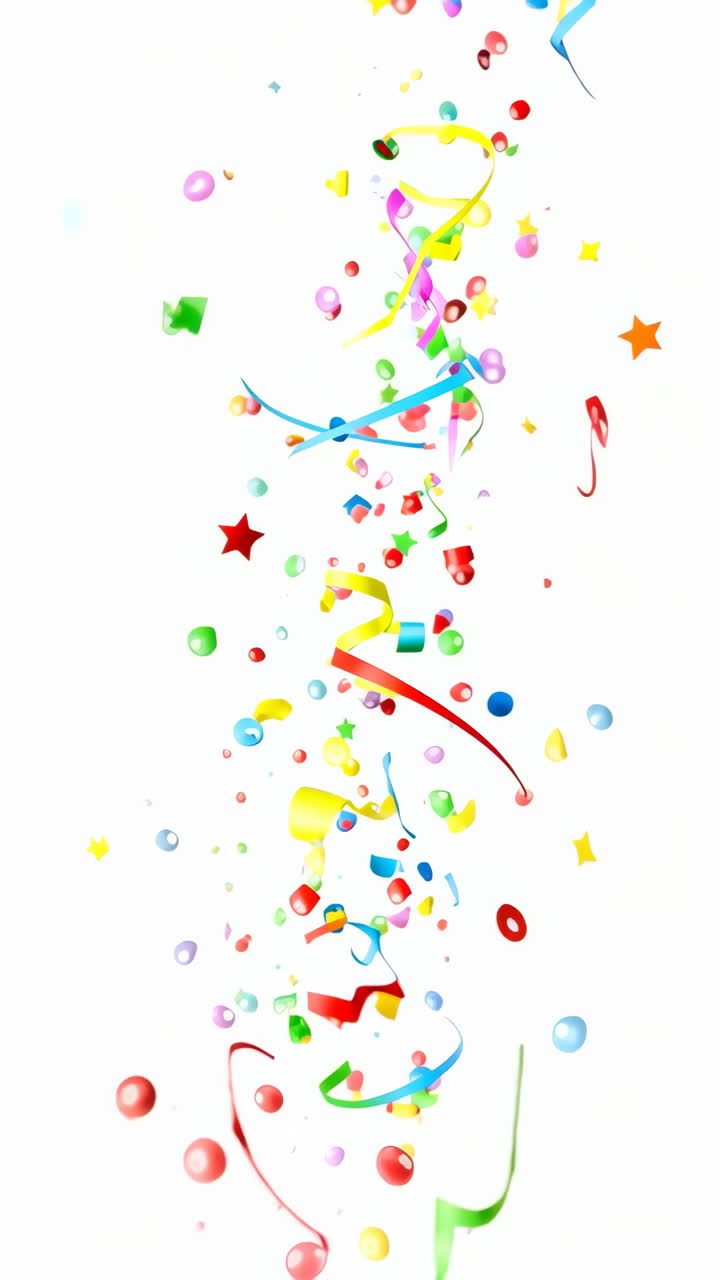 Vibrant Confetti and Streamers Falling on a White Background