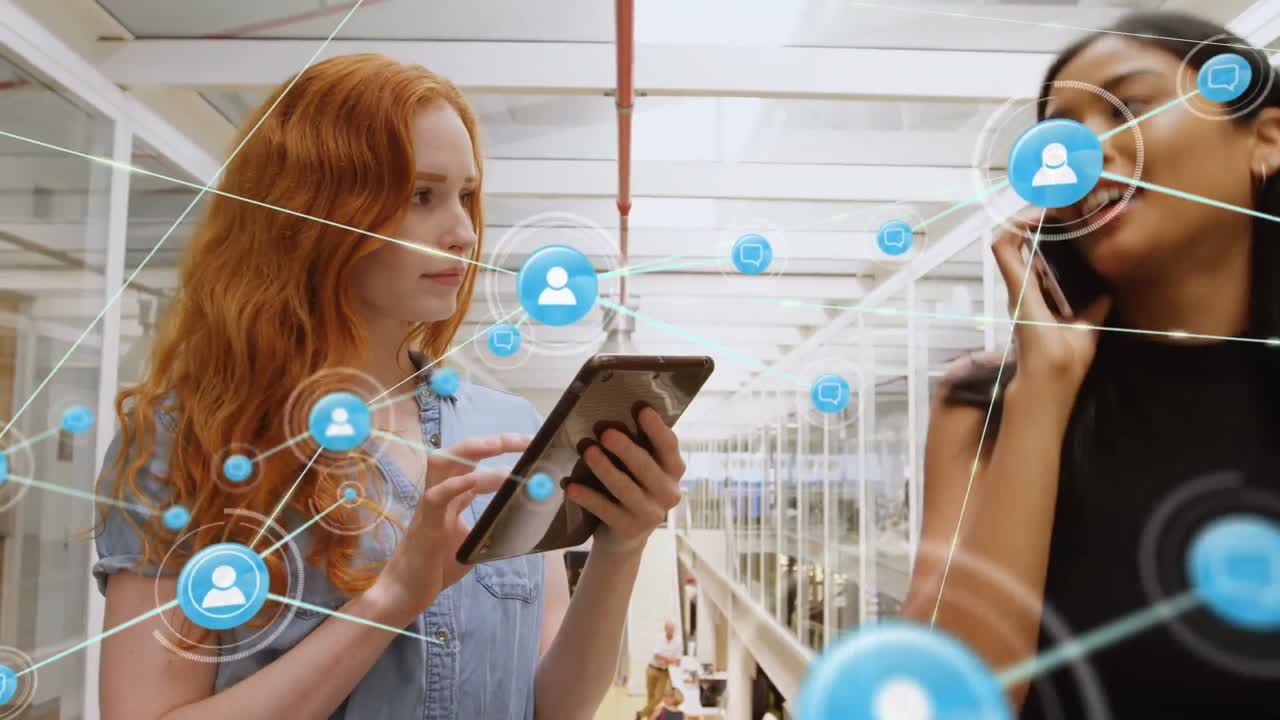 사무실에서 다양한 사업가들과의 연결 네트워크의 활성화