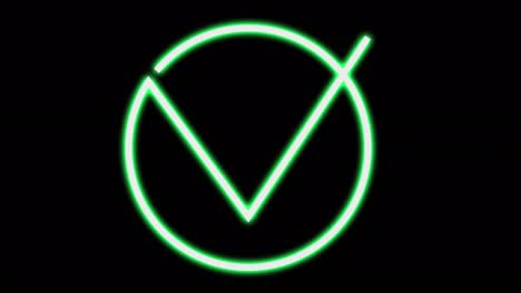 neon sign with an approving green check mark.