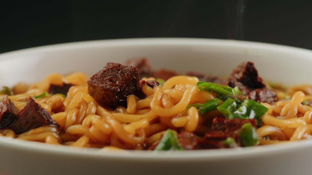 Beef Ramen in a White Bowl