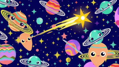 cute cartoon space planets and stars