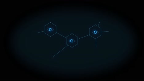 검은색 배경에 파란 눈 아이콘의 성장 네트워크의 애니메이션