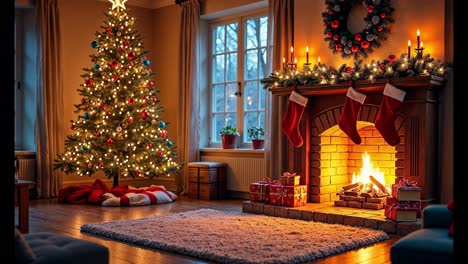 cozy christmas living room with fireplace