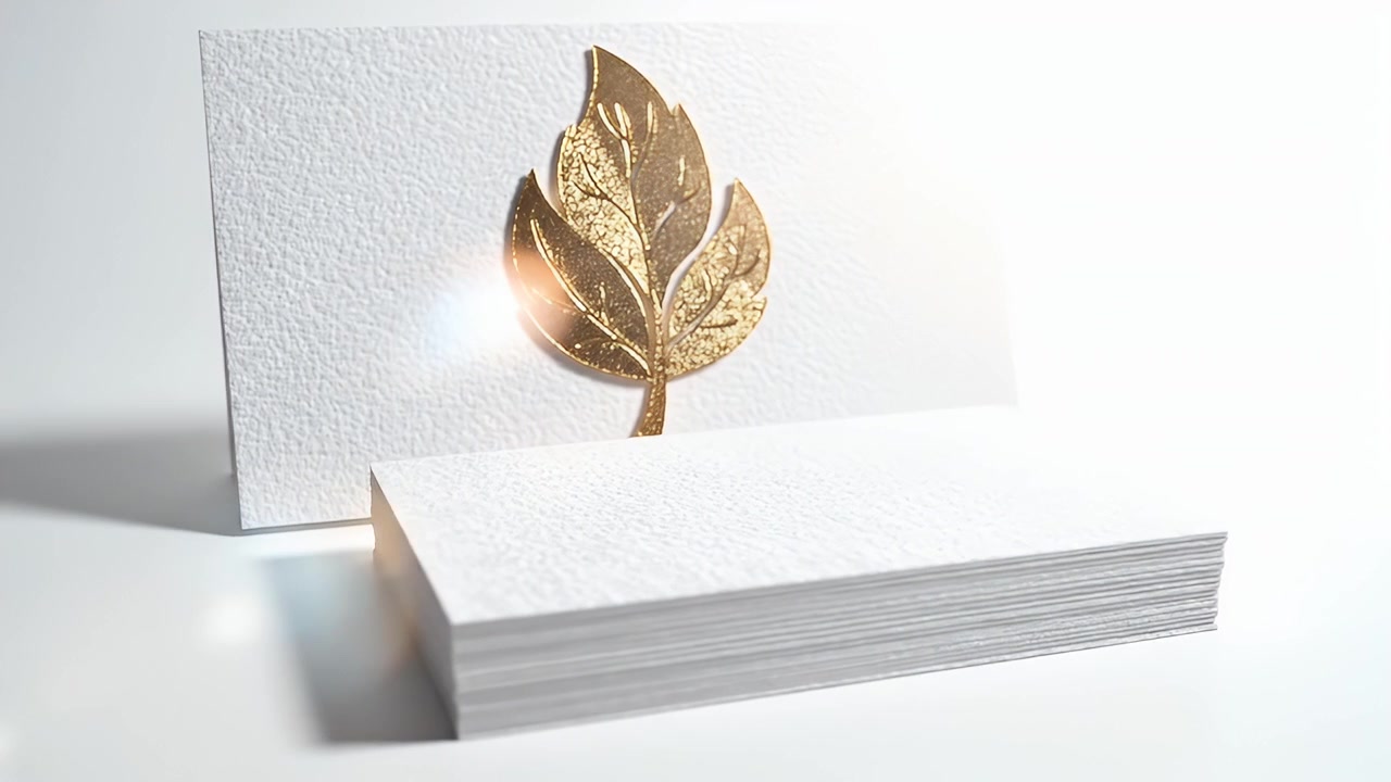 Stack of White Business Cards with Gold Leaf Logo