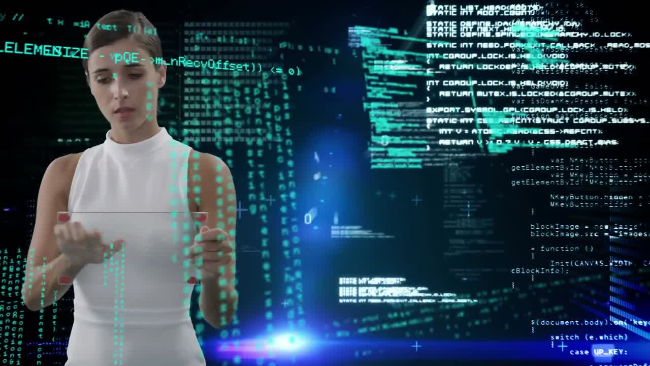 mujer usando una tableta futurista