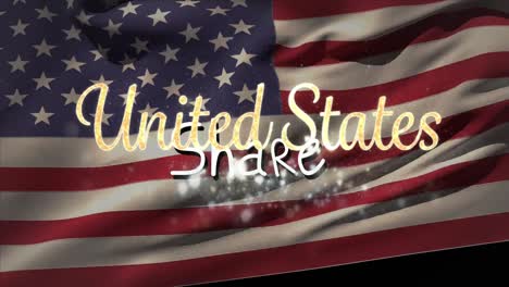 animation of united states of america and share over flag of usa