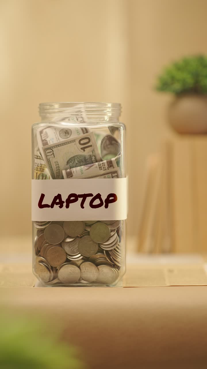 VERTICAL VIDEO OF PERSON SAVING MONEY FOR LAPTOP