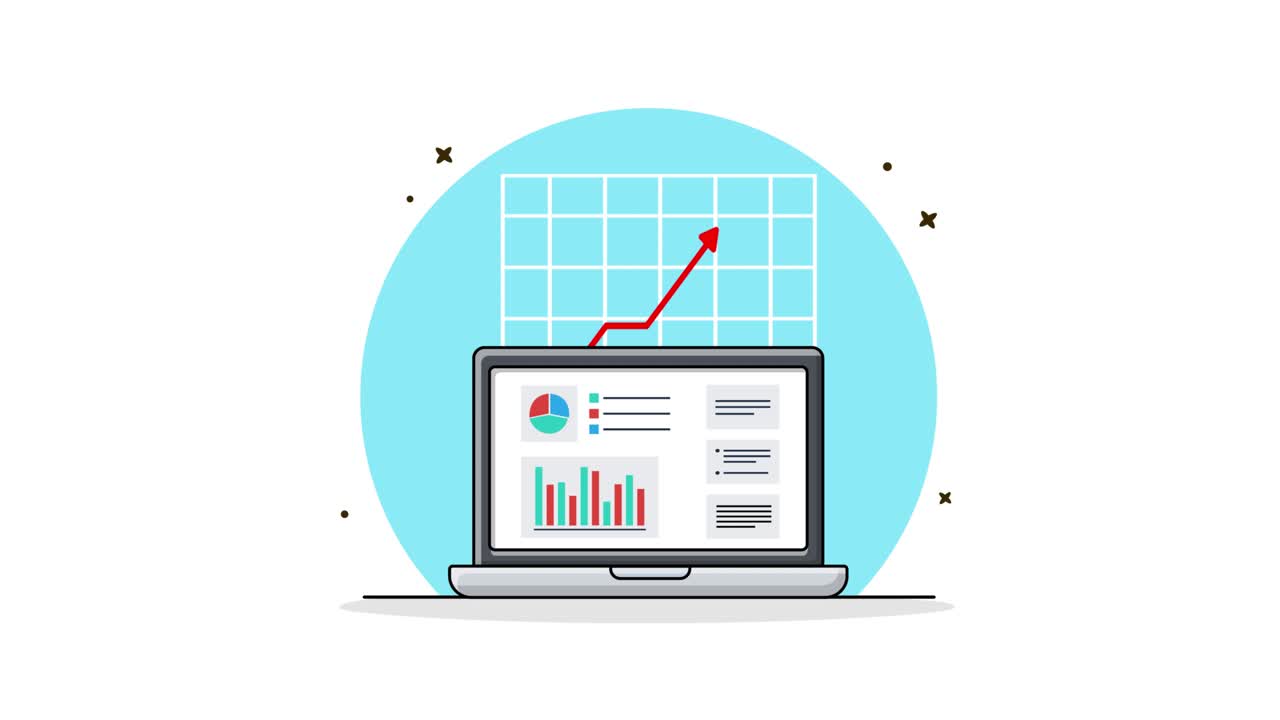 Animated Laptop Displaying Data Analytics and Growth
