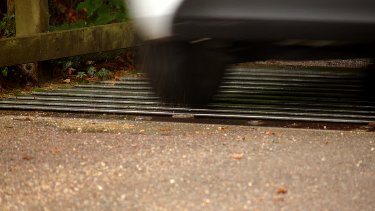 close up of a white car going over a cattle grid in the New Forest