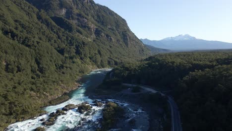 Foamy-Rapids-Of-Saltos-del-Petrohue-Along-Forested-Valley-Near-Puerto-Varas,-Los-Lagos,-Chile