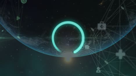 animación del icono del círculo de carga y la red de conexiones en todo el mundo