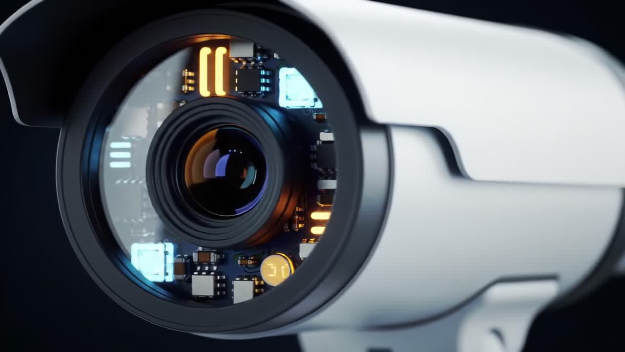Close-up details showcase an advanced surveillance camera designed for enhanced security monitoring. The intricate components reveal the technology used for optimal performance and reliability.