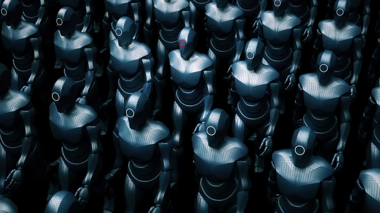 el ejército de robots alienígenas marcha lentamente, invadiendo la tierra, un bucle perfecto.