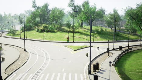 traffic roundabout surrounded by greenery in a city park setting during daytime