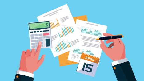 financial planning economy animation with hands working and documents