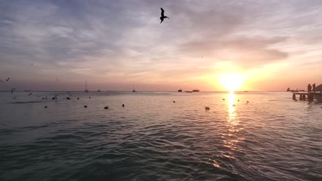 Fiery-hues-of-Los-Roques-sunset-paint-sky-in-a-breathtaking-display-of-orange,-pink,-and-purple