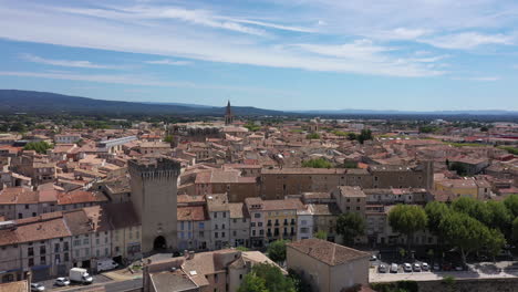 gate of orange carpentras vaucluse provence france aerial view over the city sun