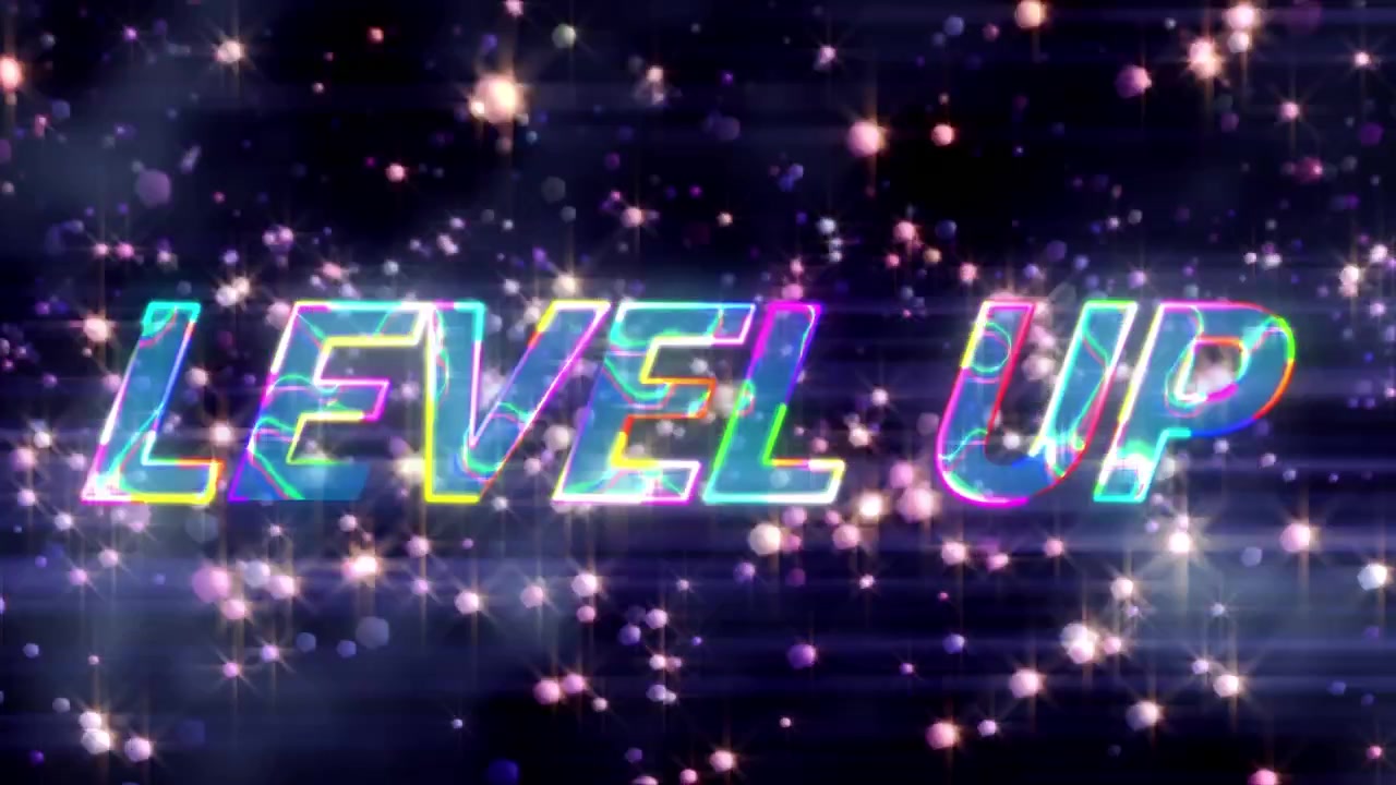 Chữ "Level Up" động với nền hạt phát sáng