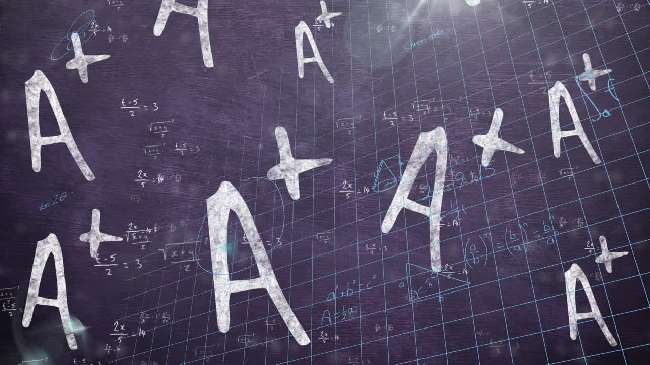 블랙보드 위에 움직이는 수학 수식의 애니메이션