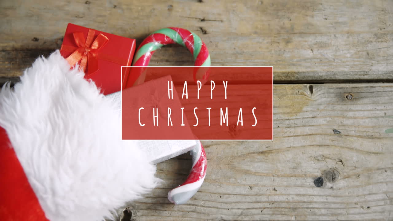 feliz texto de navidad y medias con regalos