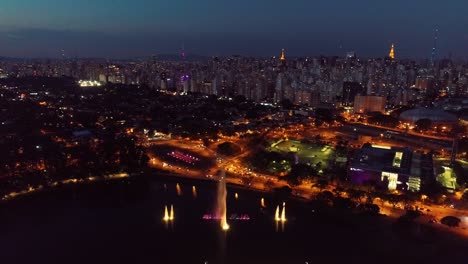 vista aérea del parque de ibirapuera por la noche, sao paulo, brasil. un gran paisaje.