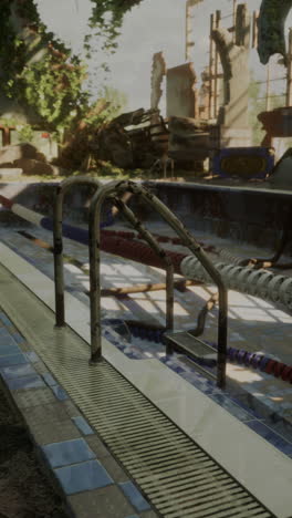 abandoned swimming pool in a ruined building