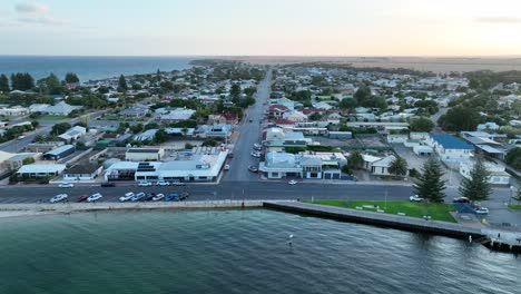 drone shot of port vincent beach town