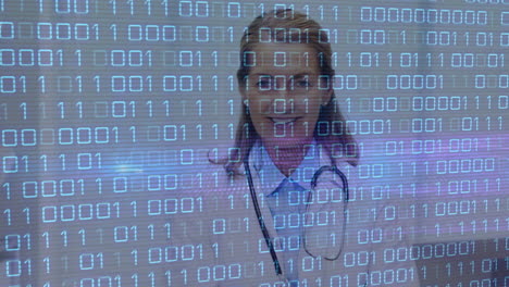 animación del procesamiento de datos sobre una doctora caucásica