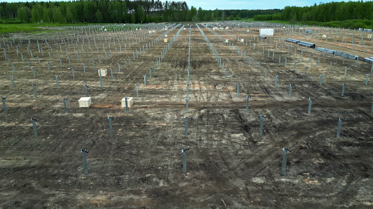 Aerial View of a Solar Farm Under Construction