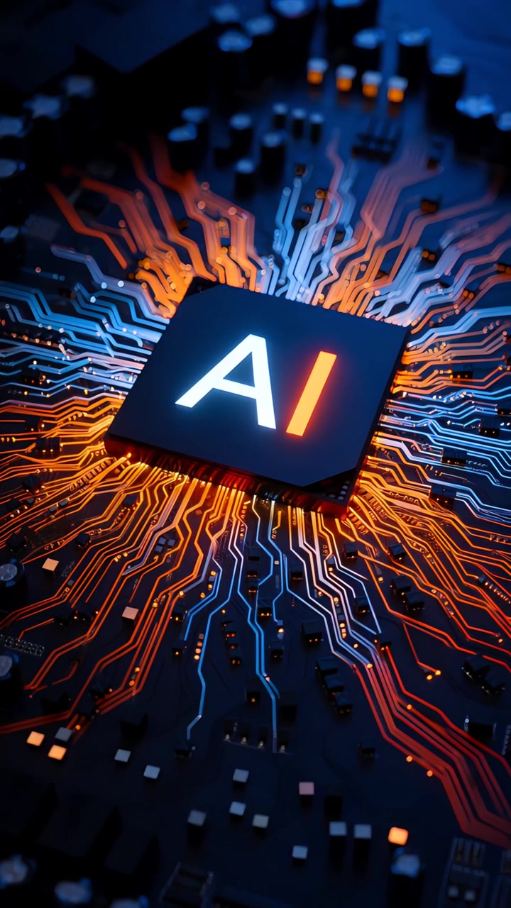 Sfondo Tecnologico Futuristico con Scheda Madre e Chip AI 4K