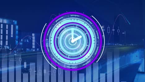 Animation-of-scope-scanning-with-clock-over-cityscape