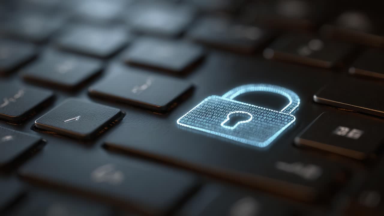 Enhancing Security: A Close-up View of a Digital Lock Icon on a Keyboard Representing Cybersecurity and Data Protection Initiatives