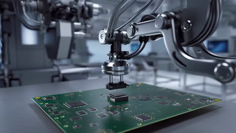 robotic arm assembling a circuit board