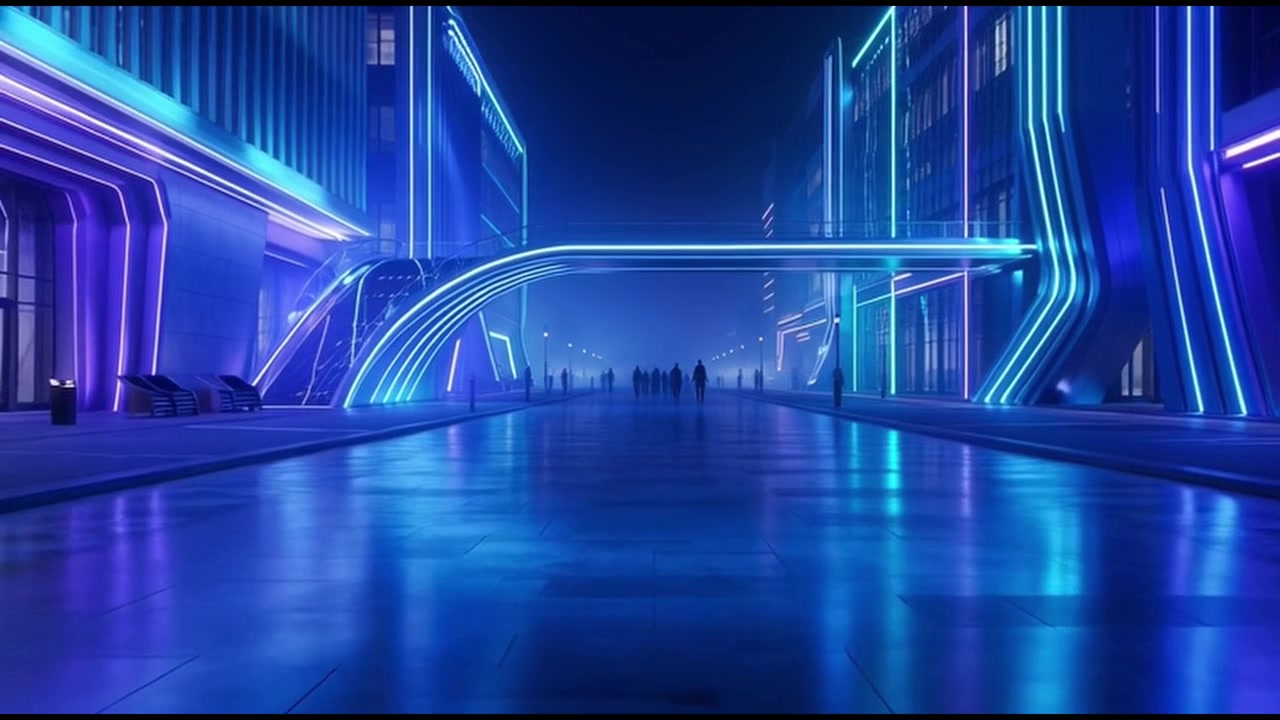 Futuristic City Street at Night with Neon Lighting